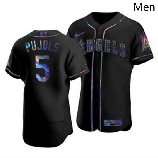 Men Los Angeles Angels 5 Albert Pujols Men Nike Iridescent Holographic Collection MLB Jersey Black